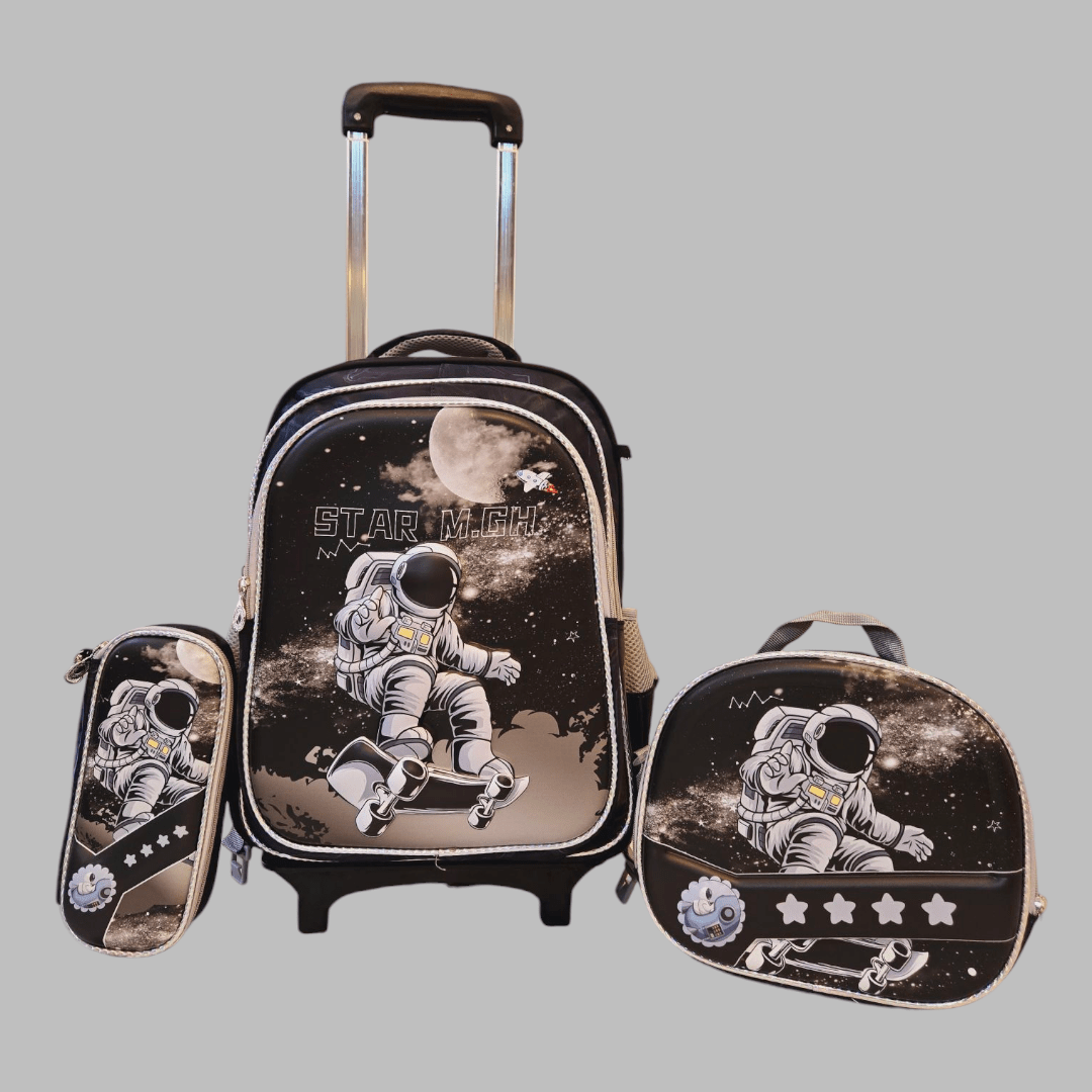 Astronaut Adventure 16-Inch School Bag Set with Detachable Trolley & 3-Piece Lunch Bag