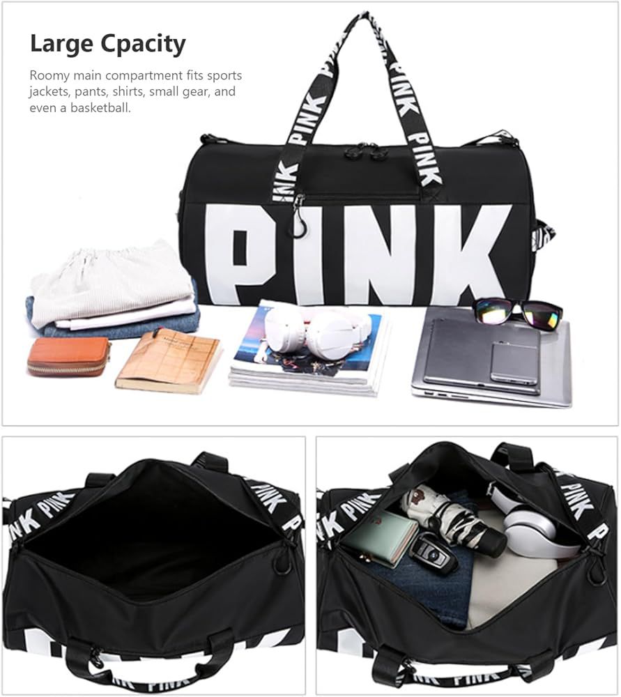 Pink Gym Bag Cute Duffle Bag Travel Tote Bag  for Swim Sports Gym Travel Bag