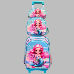 Mermaid Theme 3 Piece School Trolley Bag For Grade 1& 2