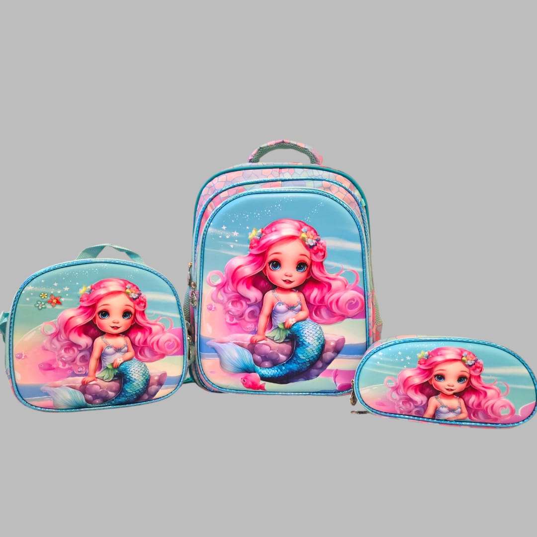 Mermaid Theme 3 Piece School Trolley Bag For Grade 1& 2