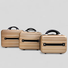 Golden 3-Piece Travel Vanity Box Set – Unbreakable Fiber Beauty & Makeup Case