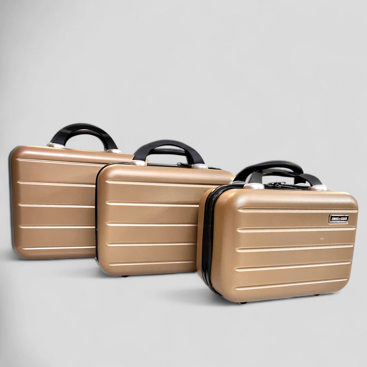 Golden 3-Piece Travel Vanity Box Set – Unbreakable Fiber Beauty & Makeup Case