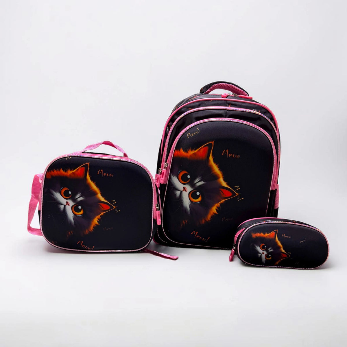 Black Cat School Bag Set for Grade 1 to 3