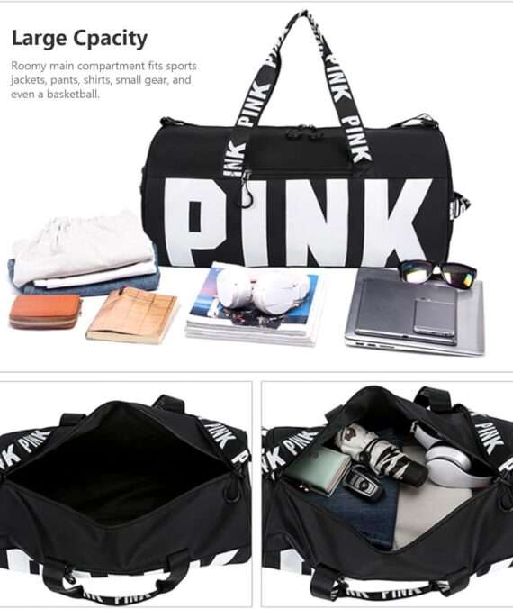Pink Gym Bag Cute Duffle Bag Travel Tote Bag  for Swim Sports Gym Travel Bag