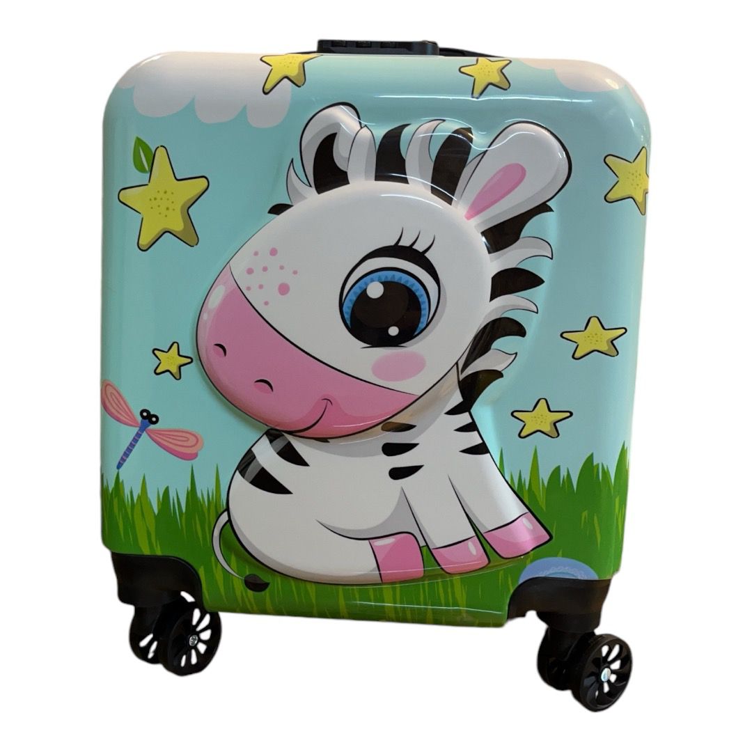 Kids Travel Suitcase Carry On Luggage Rolling (Zebra) 18” Inch